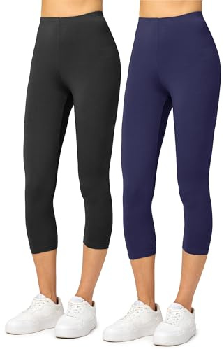 Merry Style Leggins Corti Donna 3/4 Pantaloni Capri Leggins Donna in Viscosa Traspirante, Pantaloncini Fitness Corti per Sportivi o Casual (2Pack) (Nero/Navy, XXL)