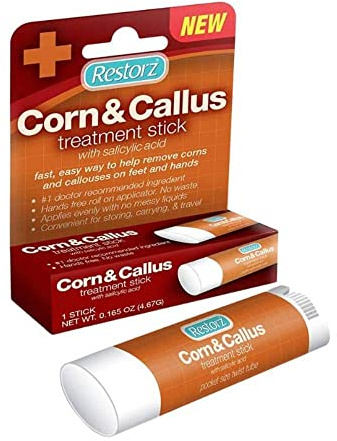 Restorz Corn and Callus Remover Stick with Salicylic Acid (1 Pack) - No Mess Ointment Applicator for Gentle Removal/Portable & Travel Size Tube/Fast Acting Support for Skin, Hands, Feet & Toes