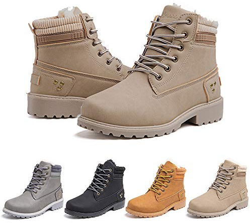 Botas Mujer Invierno Botines Nieve Zapatillas Trekking Calentitas Boots Cordones Zapatillas Planas Antideslizante Casuales Caqui Talla 39 EU