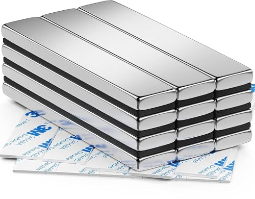 FINDMAG Confezione da 12 Magneti al Neodimio da 60 x 10 x 3 mm, Magneti a Barra, Magneti Potenti, Magnete in Terre Rare con Biadesivo, Barra Magnetica da Frigorifero Estremamente Potente per Multiuso