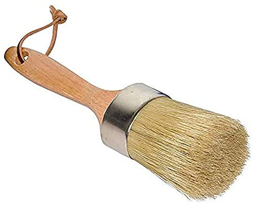 ANCLLO 2-in-1 Round Chalk and Wax Paint Brush, Painting or Waxing Furniture, Handmade with All Natural Bristles and Ergonomic Handle, Dark or Clear Wax, DIY, Home Decor, Wood