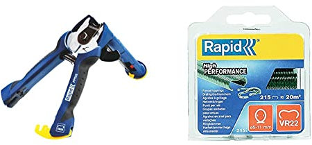 RAPID, 23468100, Pince à Grillage, avec Chargeur rapide, FP222 5-11 mm Bleu/Noir & 40108802, Agrafes de grillage galvanisées vertes, VR22, 5-11mm, 215 pièces, Haute performance