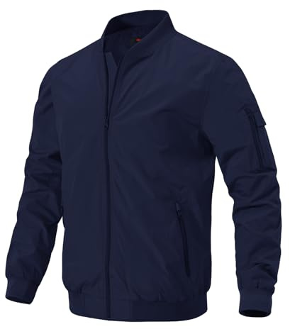 donhobo Herrjackor lätt vindjacka övergångsjacka bomberjacka vår höst flygarjacka stående krage baseball Blouson med fickor med dragkedja, blå, S