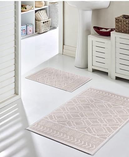 Pasha Home 2er und 1er Pack Badematte 2 Stück 40 x 60 cm Autumn Beige/Badteppich aus Baumwolle/weicher Badvorleger rutschfest waschbar/moderner Badvorleger für Badezimmer, Dusche oder Küche