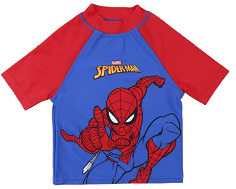 Camiseta de Baño de Spiderman para Niño - Color Rojo y Azul - Talla 24 Meses - Tejido de Secado Rápido - Estampado de Spiderman - Producto Original Diseñado en España