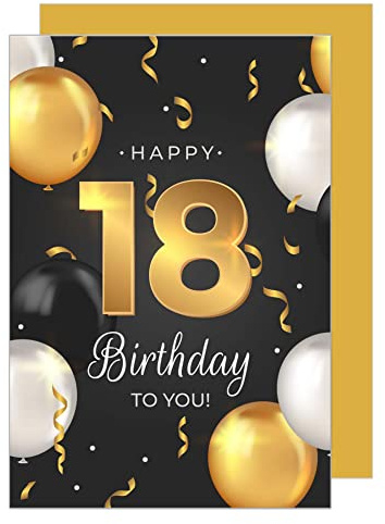 Edition Seidel Carte d'anniversaire de 18e anniversaire avec enveloppe. Carte de vœux Billet Happy Birthday homme femme adolescent ballons doré (GZ351-18 SW023)