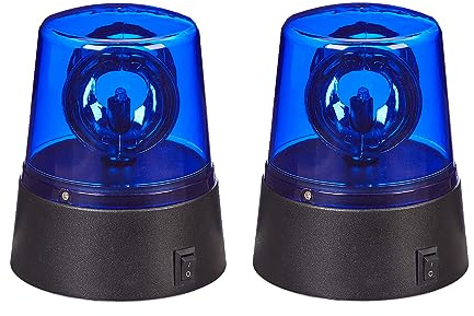 Relaxdays Lampada Polizia Party, Set 2 LED Lampeggianti, Riflettore Girevole, Gioco a Batteria, Luce Stroboscopica, Blu