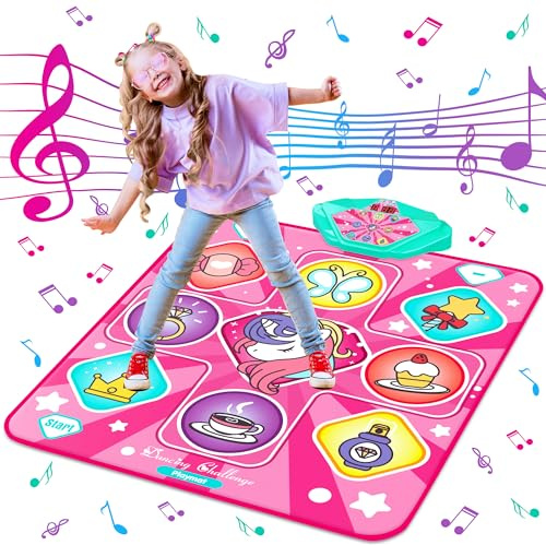 Tapis de Danse Licorne, Tapis de Danse Rythmique, Tapis de Danse Rose avec lumières LED, Volume réglable,5 Modes de Jeu, Cadeaux de Noël et d'anniversaire pour Les Filles de 3 à 12 Ans