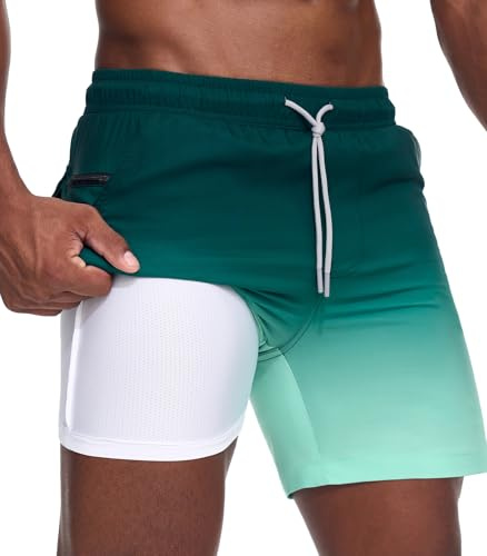 Danfiki Bañador Hombre Shorts de Baño Shorts de Playa Short de Verano 2 en 1 con Forro de Compresión y Malla Secado Rápido para Vacaciones