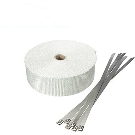 Auspuffband，Hitzeschutzband Auspuff 5m * 2,5 cm Motorrad Auspuff Wrap Rohrkopf Wärme Wrap Turbo Wärmeabgas Thermische Wickelband Titan mit Edelstahlkunst(White)