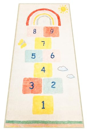 Tappeti Design Rainbow Sky Hopscotch Game Rugs, Kids Bedrooms Rugs, Kids Play Mat Soft Floor Carpet for Bedroom Playroom Nursery,Great Gift for Girls & Boys (Rainbow Hopscotch, 70 * 160 CM)