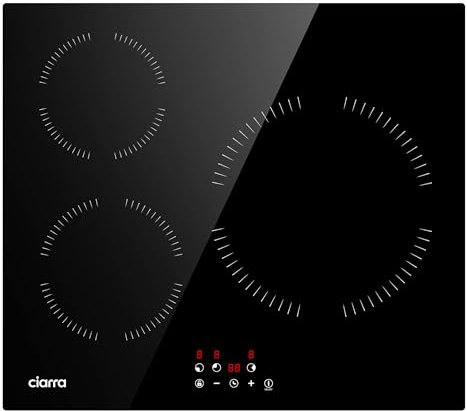 Ciarra CABBIH3-A Plaque Induction 3 Feux 5600W, 60CM Plaque de Cuisson Verre, Contrôle Tactile, Minuterie, Sécurité Enfant