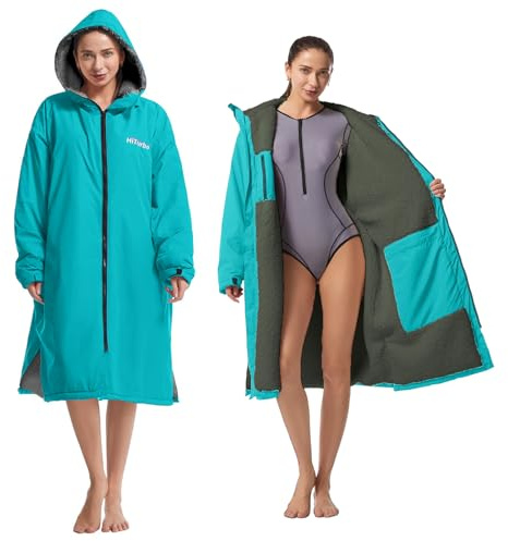 Hiturbo Warm Waterproof Swim Parka: Windproof Hooded Changing Robe