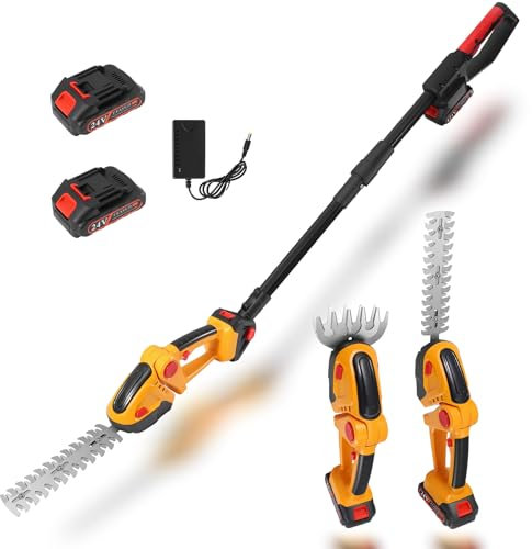 Cortasetos Electrico Telescopico,2 x 1500mAh Cortasetos de Bateria Alcance de y Barra de Extensión de 100cm, Corte de Precisión para Setos y Arbustos Altos, Fácil de Usar, Alto Rendimiento