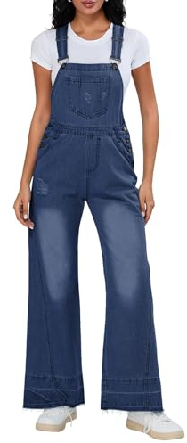 LYSINK Salopette d'été à bretelles en jean pour femme avec poches pour vêtements de rue, 04 Bleu foncé, M