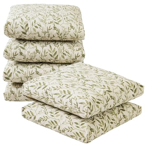 Viste tu hogar Pack 6 Cojín Silla Exterior 45x45cm, Tela Alta Densidad, 70% Algodón 30% Poliéster, Impermeables, Resistentes UV Y Desgarro, Lazos De Sujeción,Verde Hoja Fina,Fabricado En España