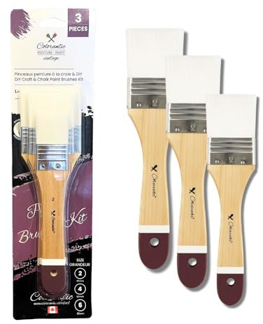 Colorantic | Set of 3 White Silk Brushes (35 mm, 50 mm, 65 mm) | Reusable Chalk Paint Brushes | Smooth & Even Application | Durable Washable Tools for Furniture & DIY Chalk Projects