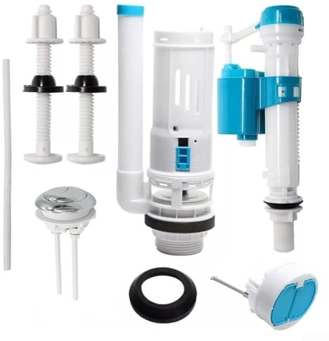 Kit de repuesto para sistema de descarga de inodoro con válvula de entrada y drenaje ajustable, mecanismo de botón de descarga doble, para varias cisternas de inodoro, fácil instalación, construcción