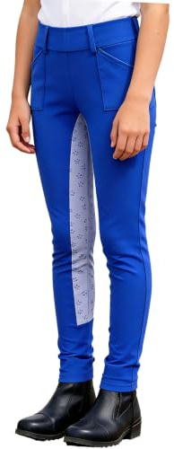 LiiYii Enfants Pantalon d'équitation Culottes D'équitation Haute Taille Leggings Pantalons Combinaison avec Poches Leggings Collants Chaussettes Sportives Bleu 7-8 Ans
