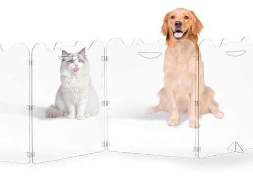 Rejilla transparente plegable para mascotas, 4 o 6 campos, rejilla para perros plegable de acrílico con asas de transporte, barrera transparente para puertas, escaleras interiores, pasillos