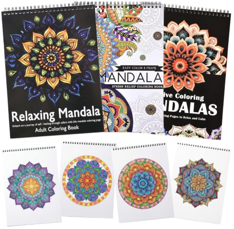 Lot de 3 Livres de Mandalas a Colorier Adulte, Coloriage Adulte Anti Stress Reliure à Spirale 96 Motifs, Coloriage Mandala pour la Détente Pleine Conscience et Réduction du Stress