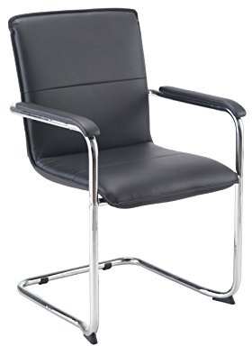 Office Hippo Cantilever Office Visitor Chair With Arms, For Meeting Rooms, Boardrooms or the Home Offfice , Chrome Cantilever Frame, PU Leather, Black, Pack of 2