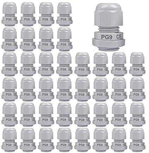 Gebildet 40Pcs PG9 Kabelgenomföring, Plast IP68 Vattentät Justerbar 4,0–8 mm Kabelgenomföring med Packningar, M16 x 1,5 Trådkontakt, Trådskydd (Vit)