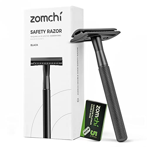 ZOMCHI Rasierhobel für Damen & Herren – 5 Klingen | Zero Waste, plastikfrei & nachhaltig | Safety Razor aus Metall | Schwarz