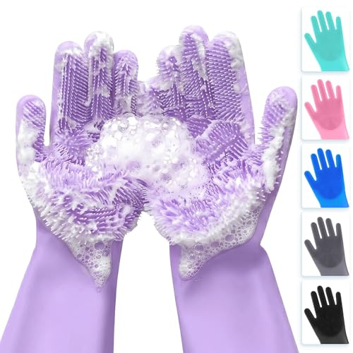 Silicone Dish Gloves with Scrubbers – Thick Tear-Resistant Dishwashing Gloves – Reusable and Long-Lasting for Multi-Purpose Use, Durable and Strong for Washing Dishes, Kitchen Cleaning & Daily Chores