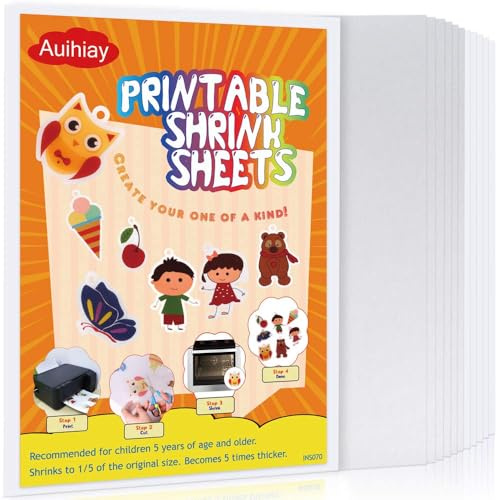 Auihiay 12 feuilles de plastique rétractable imprimables, papiers de films rétractables pour enfants créatifs, 6 blancs et 6 semi-transparents, 8,3 x 11,6 pouces / 21 x 29,5 cm