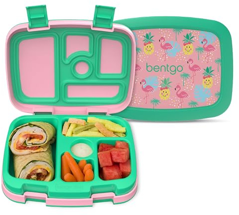 Bentgo® Kids Prints Leak-Proof, 5-Compartment Bento-Style Kids Lunch Box - Ideal Portion Sizes for Ages 3 to 7 - BPA-Free, Dishwasher Safe, Food-Safe Materials (Tropical)