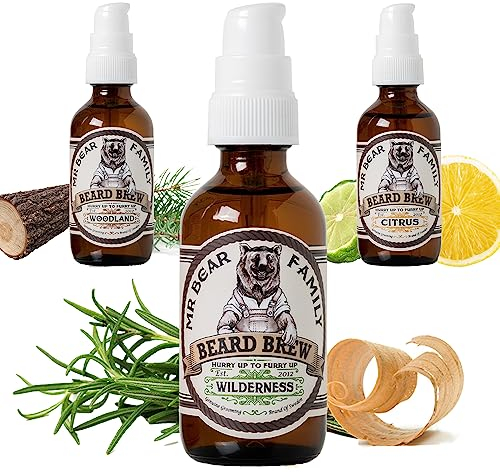 Mr Bear Family Bartöl Herren - Wilderness - pflegt und unterstützt Bart Wachstum - nährreiches Bartpflege Öl mit Jojoba und Argan - Bart Öl Man - Moisturizer Beard Oil for Men 60ml