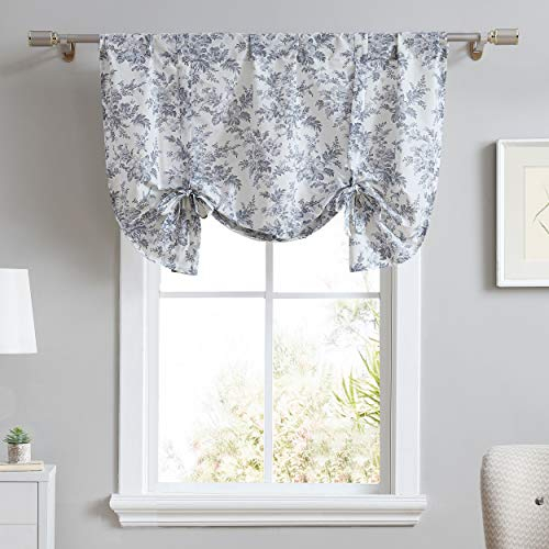 Laura Ashley Home - Cotton Pole Top Valance, Stylish & Lightweight Window Treatment for Home Decor (Annalise Floral Grey, 50 x 25)