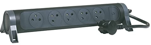 LEGRAND - Multiprise Rotative Avec Interrupteur à Voyant LED - 5 Prises Surface avec Terre - Cordon 1,5m - Noir et Gris Foncé