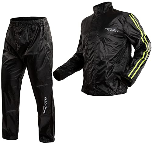 A-Pro Giacca Antipioggia Pantaloni Impermeabile Moto Scooter Alta Visibilità FLUO L