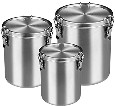 Tanjiae Stainless Steel Airtight Canister Sets for Small Kitchen | Compact High Quality Metal Food Storage Containers with Lids Sealed - Keep Flour, Sugar, Coffee, Tea Fresh for Months (18+35+56fl oz)