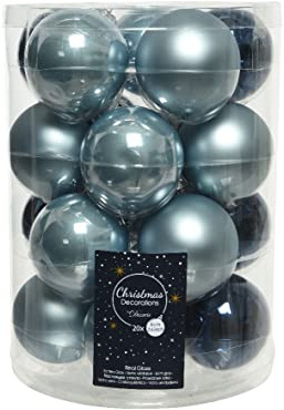 Kaemingk Weihnachtskugeln Glas 6cm x 20 Stück Christbaumkugeln Set blau hellblau dunkelblau Navy Marineblau