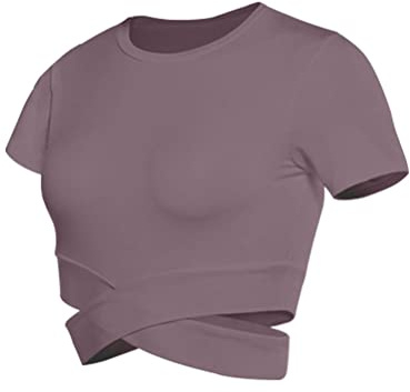 nicticsi Femmes Sports Top Sexy T-Shirt Respirant Activewear Crop Top Fitness sans Soudure Manches Longues Haut De La Page Formation Yoga Gymnase Courir Trou du Pouce Chemise C Violet S