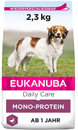 EUKANUBA Daily Care Alimento monoproteico per cani - cibo secco con solo anatra come proteina animale, ricetta a basso contenuto di allergeni, 2,3 kg