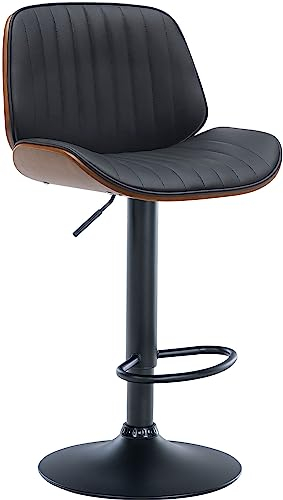 CLP Barhocker Nova I Kunstleder-Bezug I Höhenverstellbarer Barstuhl, Farbe:walnuss/schwarz