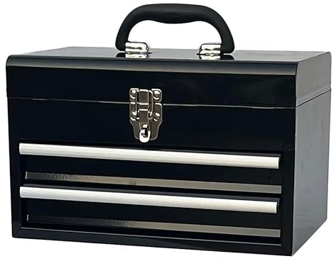 Workington Portable Metal Tool Chest with 2 Drawers, 14 2-Drawer Tool Chest Cabinet with Ball Bearing Drawer Slides, Steel Tool Storage Box Organizer 4202 Black