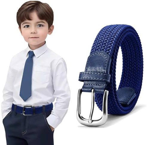 Kinder Gürtel Elastisch Elastischer Jungen Mädchen Ohne Schnalle 1 Stück, Stretch Gürtel Unisex Flechtgürtel Stretch Stoffgürtel Easy Clasp für Hosen Jeans (Blau, 85cm Fit Taillengröße 61-70cm)