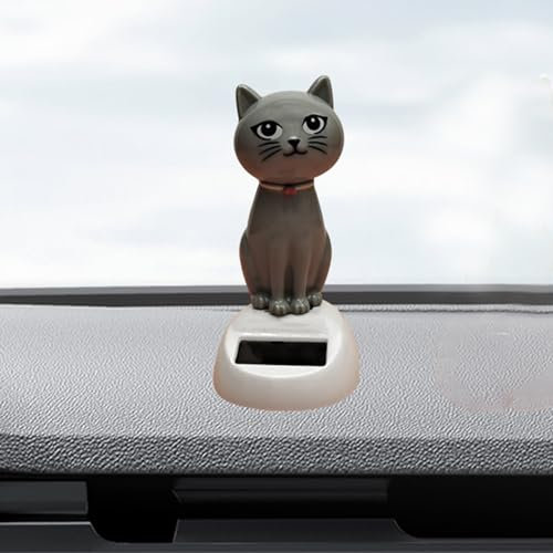 Recitem Auto Solar Wackelfigur Katze, Solar Wackelfiguren Tanzende Kleine Katze, Katze Solarfigur Statue Auto Armaturenbrett Deko Ornamente, Solarfigur Wackelfigur für Auto Haus Oder Büro (1 Grau)