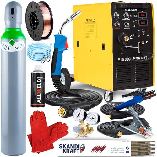 Magnum MIG 380WMMA IGBT - Saldatrice a Filo Continuo con Gas 380A 400V - MIG/MAG, MMA, Filo Animato - Alimentatore di Filo a 4 Rulli - Saldobrasatura, Modalità 2T/4T, Euroconnettore - Set Pro