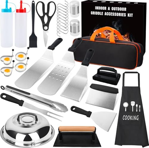 KIMIGO 32pcs Juego de Utensilios Barbacoa de Acero Inoxidable,Profesionales Accesorios Barbacoas,Kit Barbacoa Prácticas con Bolsa Portatil,Kit Profesional,Kit Barbacoa para Hombres Mujeres Regalo