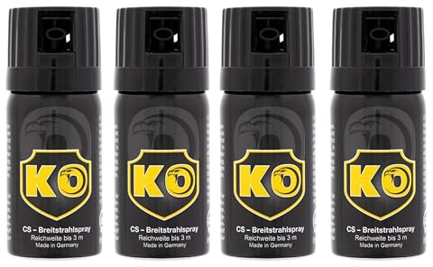 4 Stück KO Security CS-Spray 40 ml – Breitstrahl Personenabwehrspray mit BKA-Zulassung - modernes Design - kompakt und diskret