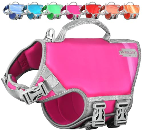 VIVAGLORY Neoprene Dog Life Vest, Dog Life Jacket for Swimming & Boating, Lightweight & Buoyancy for Puppy Doggy, Swimming Vest with Handle, M, Raspberry Pink