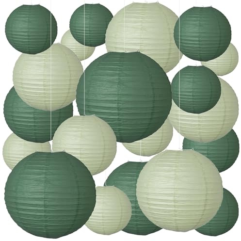 20Pcs Paper Lanterns Decorative, Hunter Green and Sage Green Round Hanging Paper Lanterns Decorations for Rustic Party Bridal Shower Wedding Birthday Home Decor