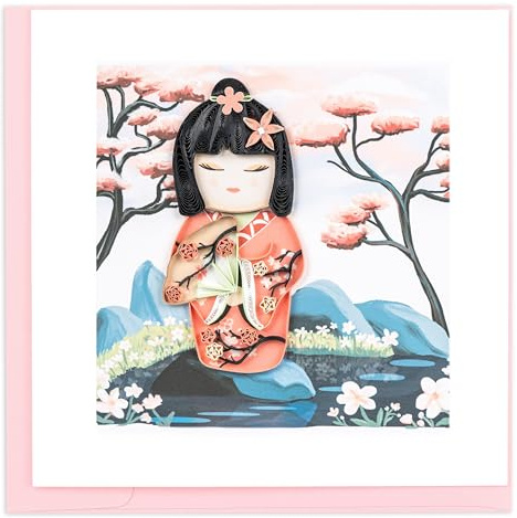 Quilling Card Handmade Quilled Kawaii Dolls Greeting Card – 6x6 Inch Blank Card with Envelope – Fair Trade Verified – Unique Paper Art Keepsake for Any Occasion