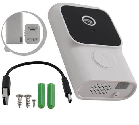 Eawfgtuw Campanello video con connessione WiFi stabile e funzionalità app intelligente a batteria, rilevamento del movimento, visione, audio a 2 vie, scheda e video di archiviazione cloud (bianco)